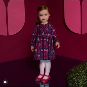 Jacadi Navy and Red Velour Patterned Dress